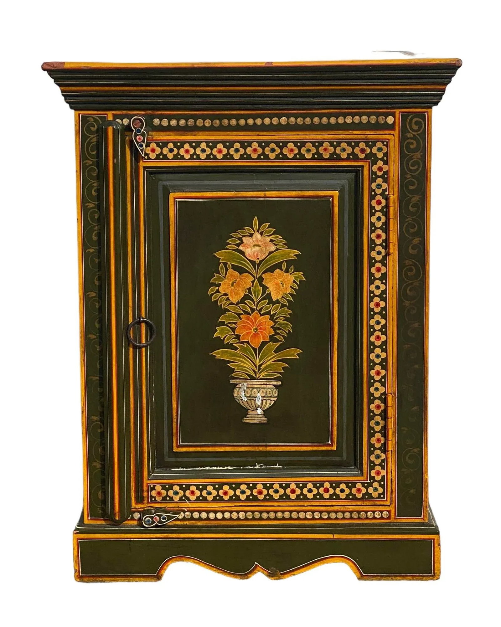Vintage Folk Art Painted Tall Cabinet With Floral Design - 12