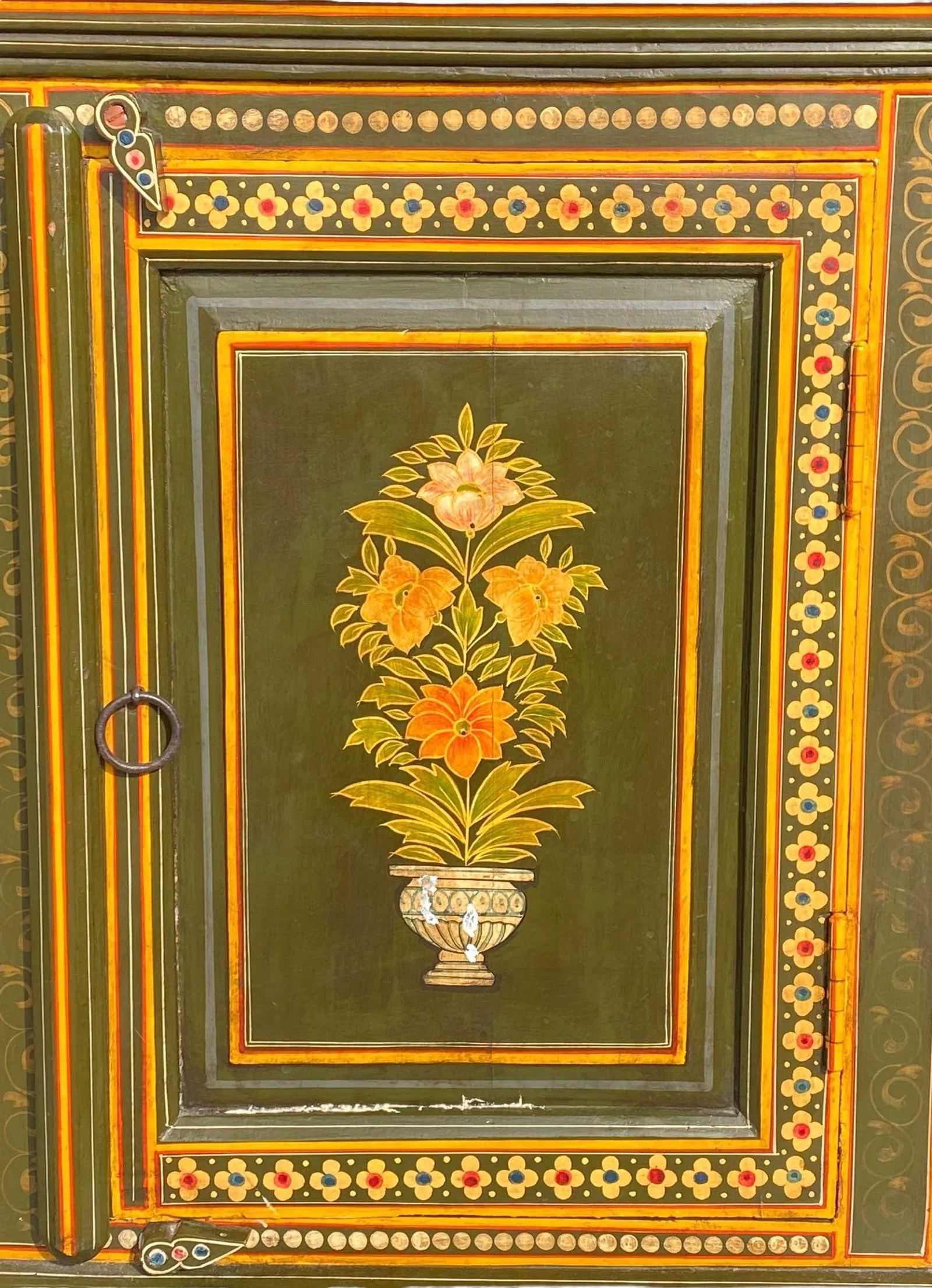 Vintage Folk Art Painted Tall Cabinet With Floral Design - 2