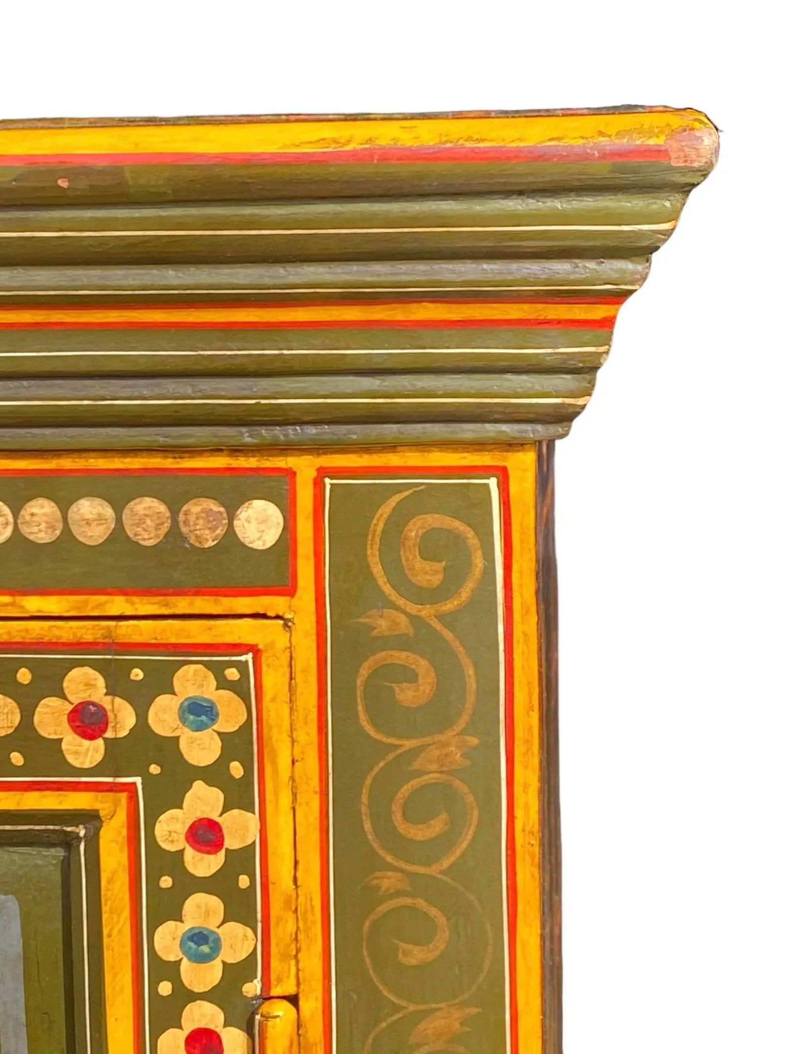 Vintage Folk Art Painted Tall Cabinet With Floral Design - 3