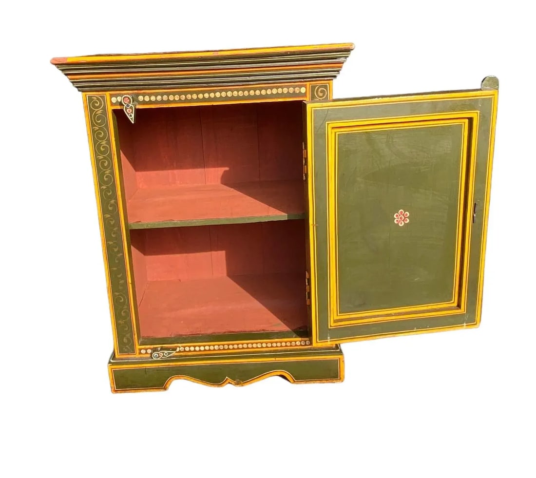 Vintage Folk Art Painted Tall Cabinet With Floral Design - 5