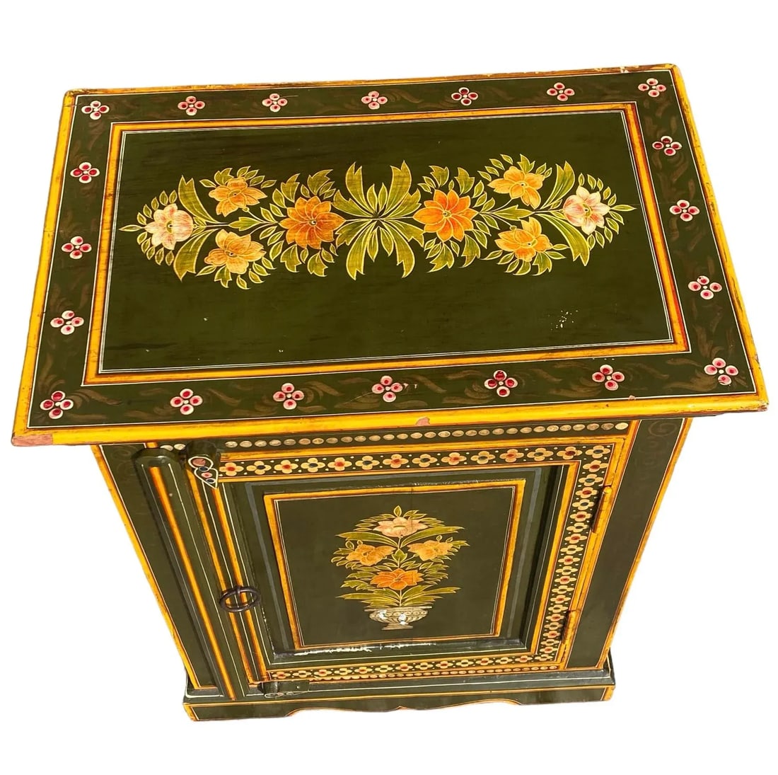 Vintage Folk Art Painted Tall Cabinet With Floral Design - 7