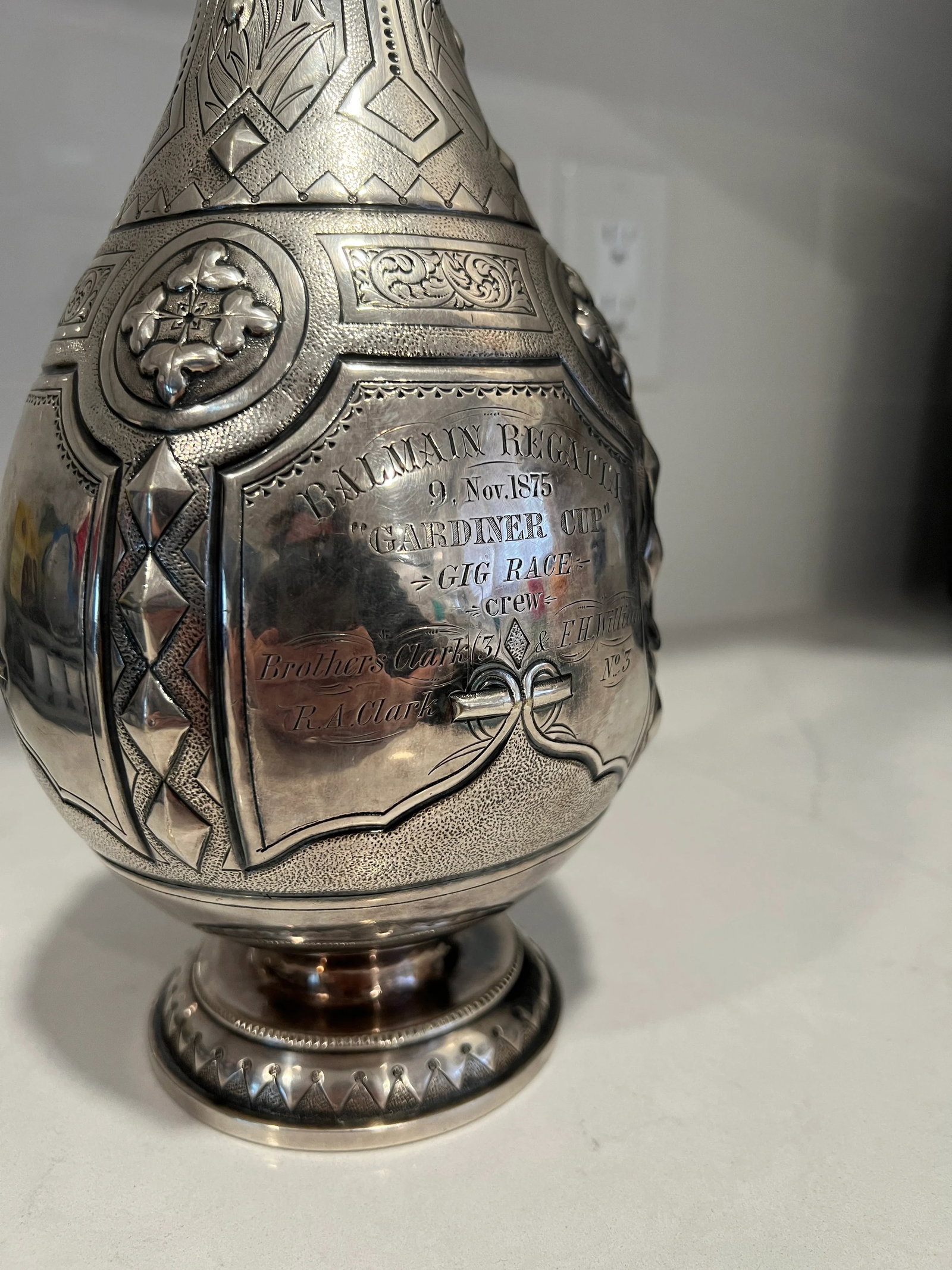 American Coin Silver Balmain Regatta "Gardiner Cup" Ewer Circa 1875 - 3