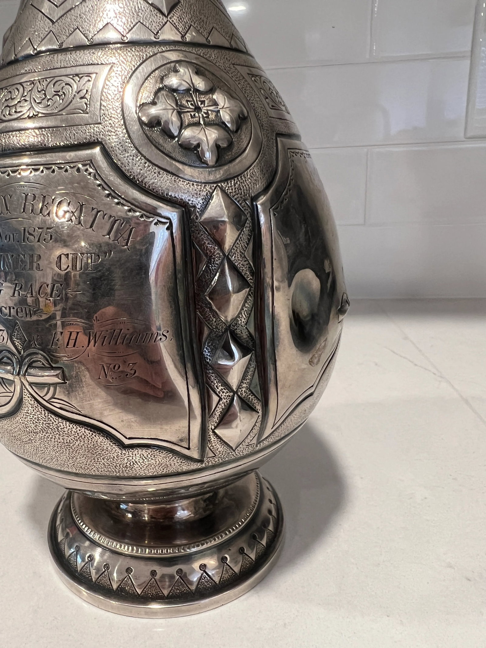 American Coin Silver Balmain Regatta "Gardiner Cup" Ewer Circa 1875 - 8