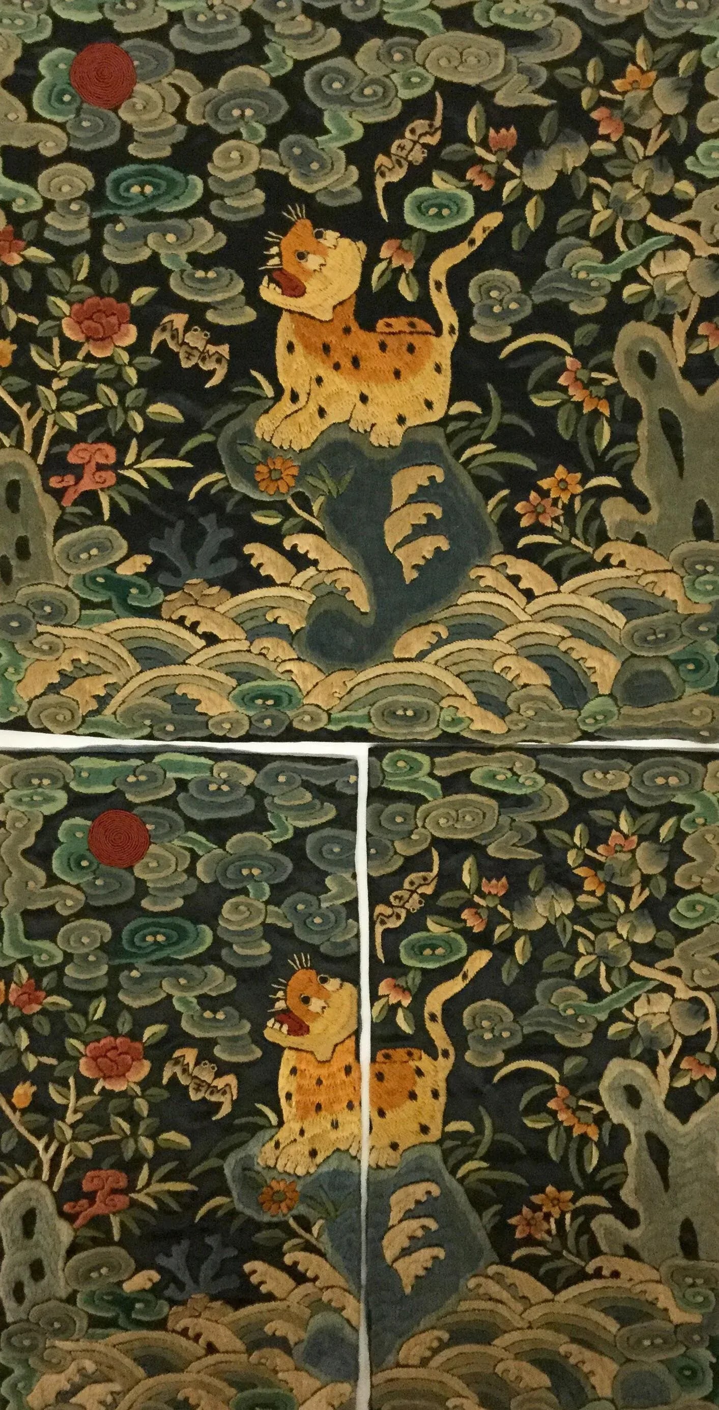 Antique Chinese Hand Embroidered Silk Rank Badges - Set of 3 - 4