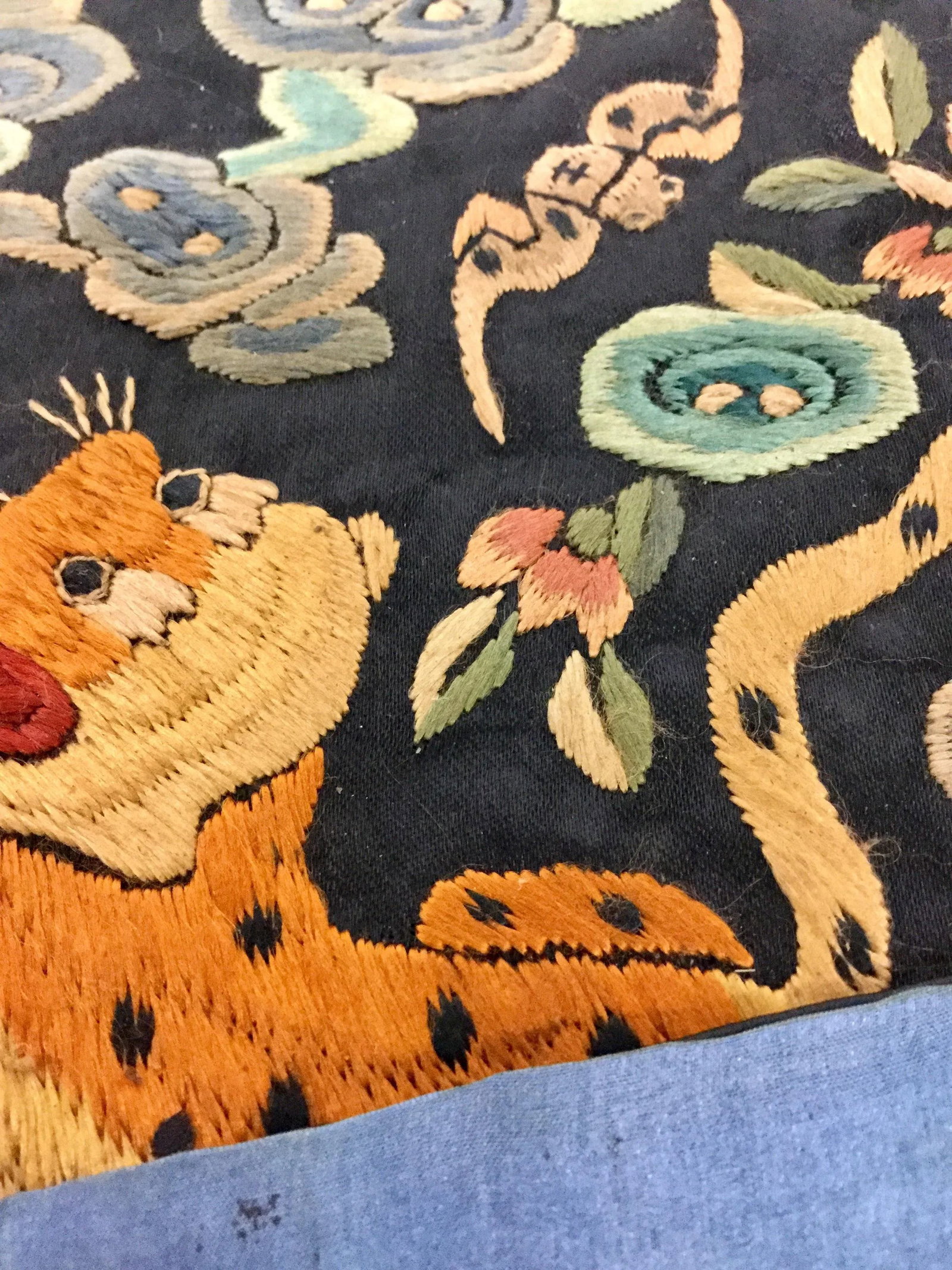 Antique Chinese Hand Embroidered Silk Rank Badges - Set of 3 - 6