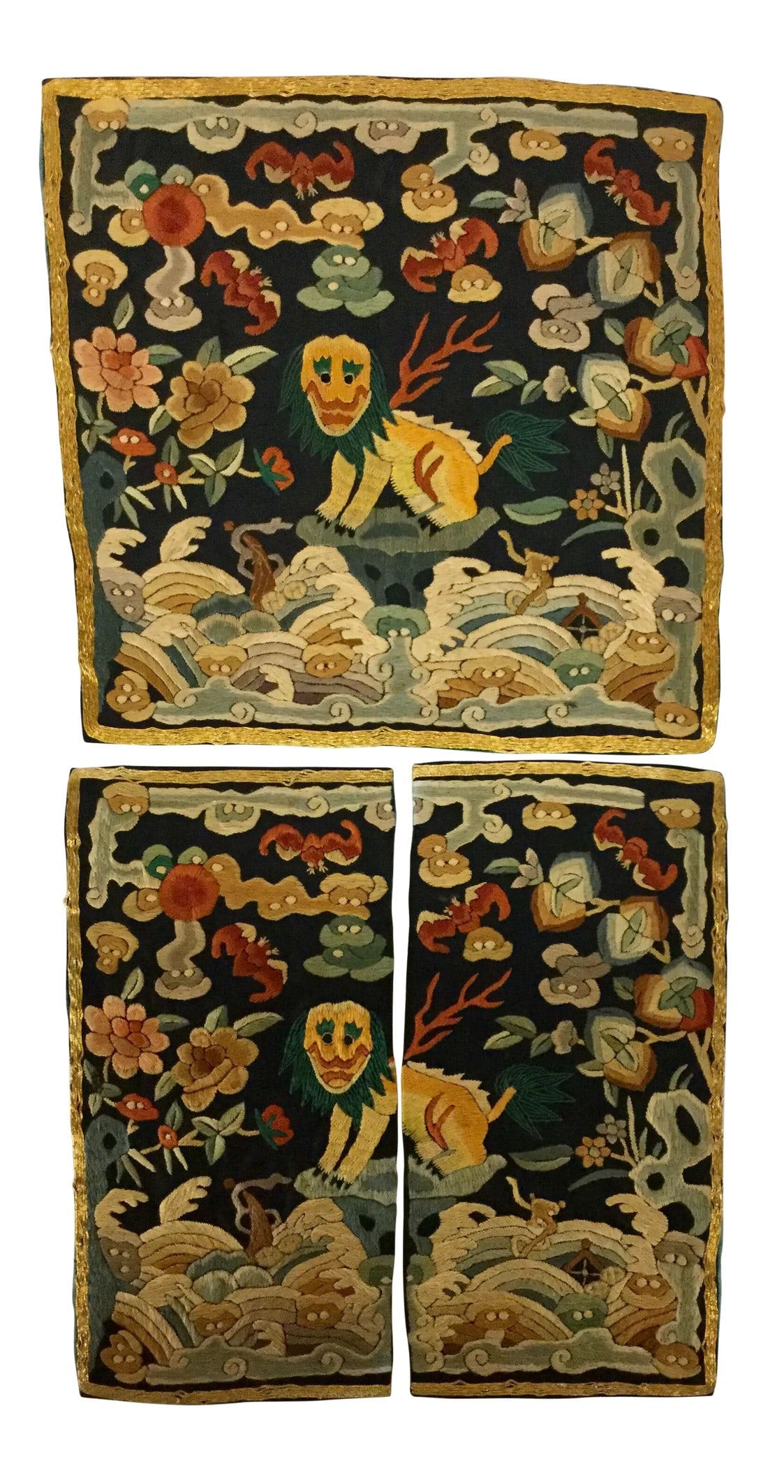 Antique Chinese Hand Embroidered Silk Rank Badges - Set of 3: These rank badges in this pristine condition are becoming rarer. We have 2 sets left. And then there will be none. The colors are magnificent and the stitching is exquisite. We love to see these sets
