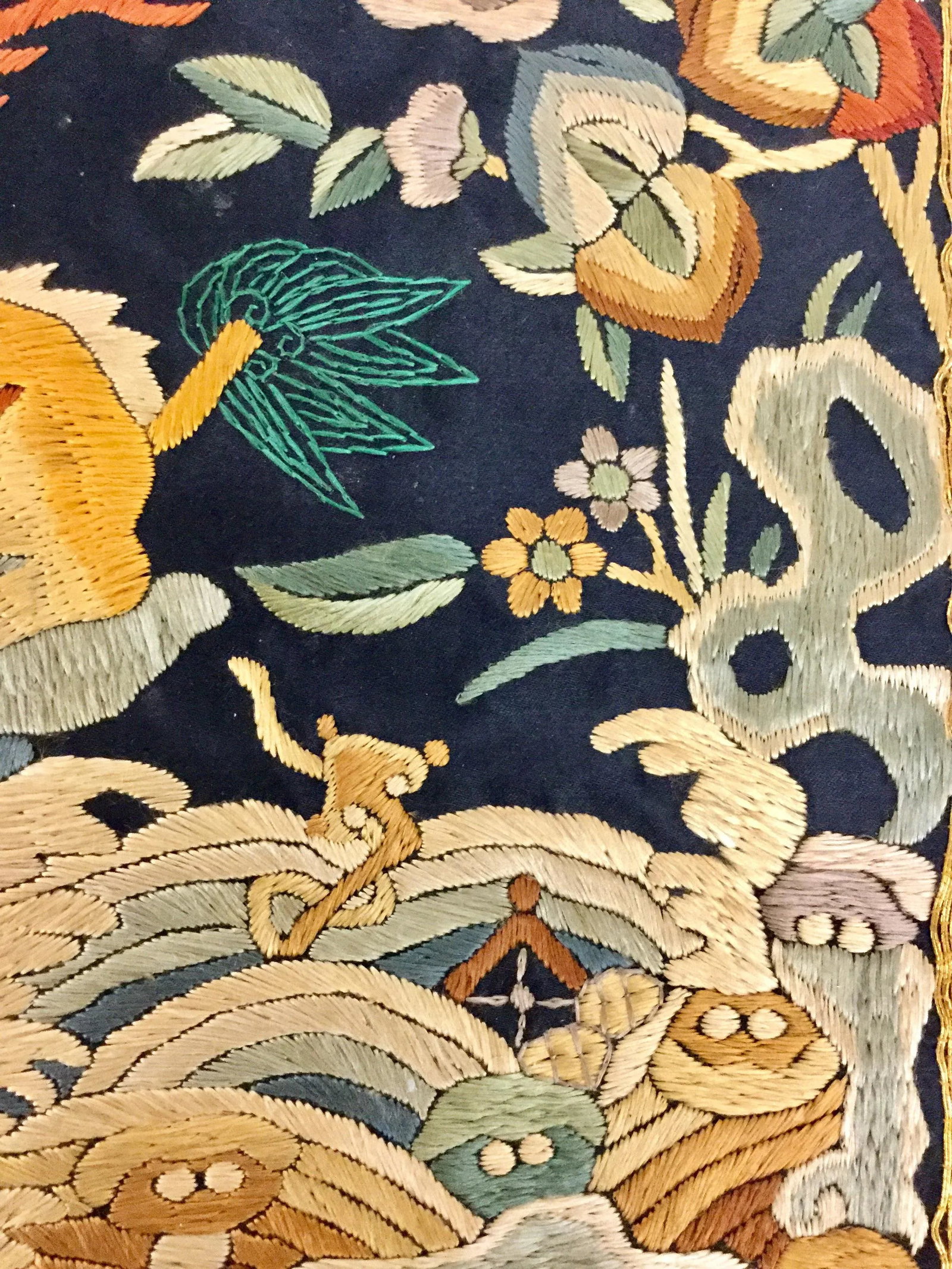 Antique Chinese Hand Embroidered Silk Rank Badges - Set of 3 - 6