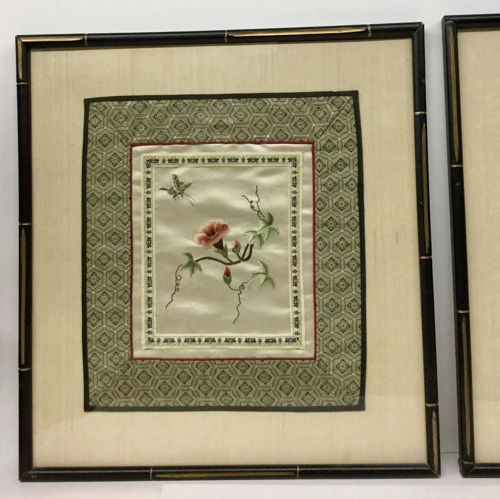 1960s Vintage Framed & Matted Chinese Silk Embroidered Panels- a Pair - 2
