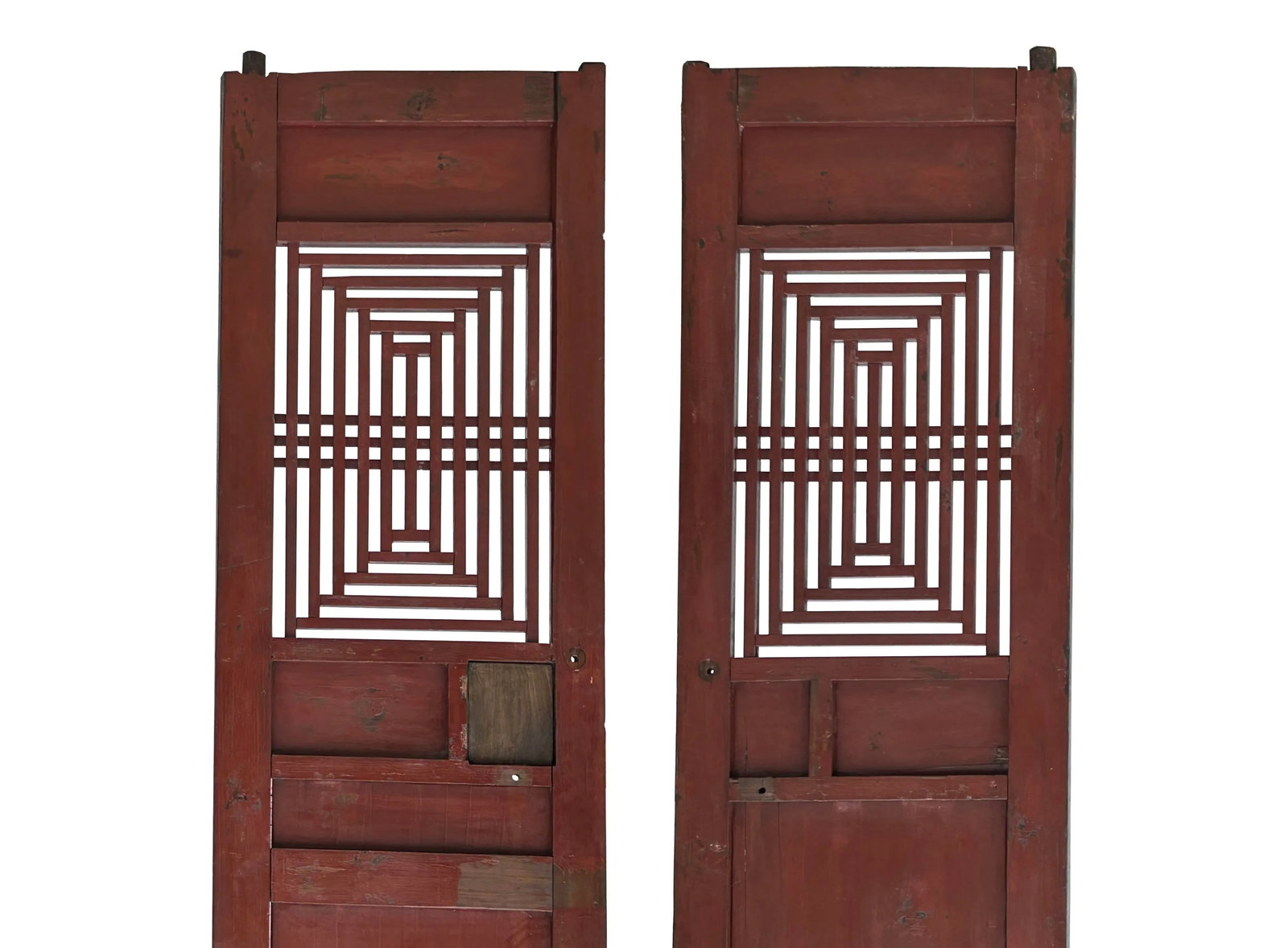 Pair Vintage Chinese Teal Blue Yellow Fujian Style Graphic Wood Wall Door Panels - 11