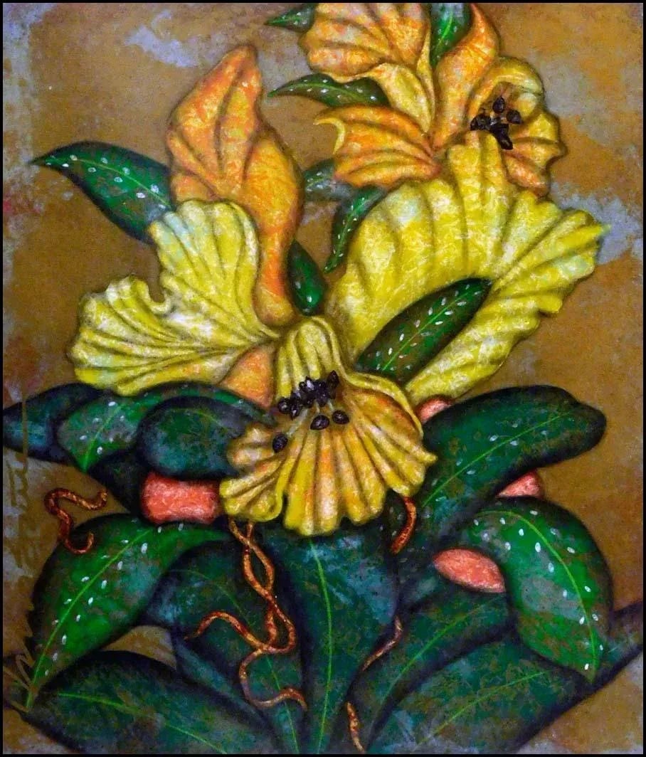 Luis Sottil Yellow Flowers on Paper Hand Signed Custom Framed Original Print - 2