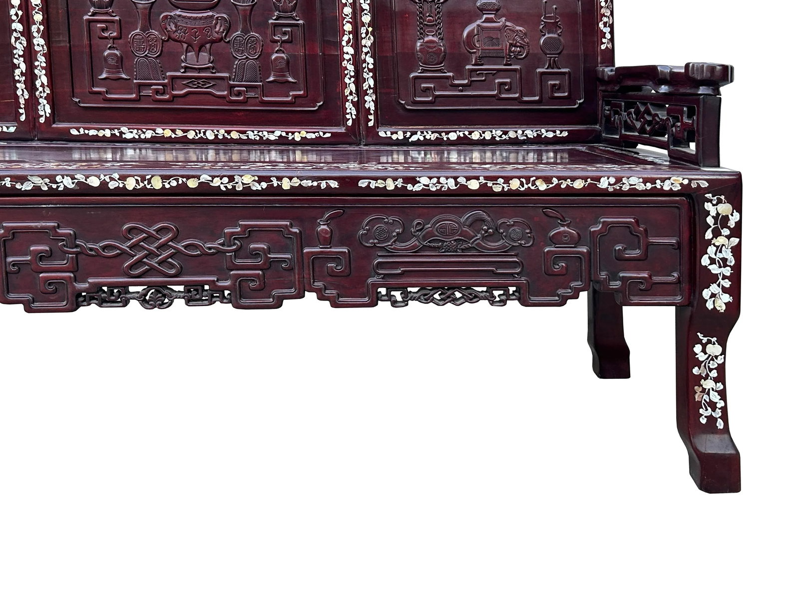 Chinese Red Rosewood & Mother of Pearl Bench - 9