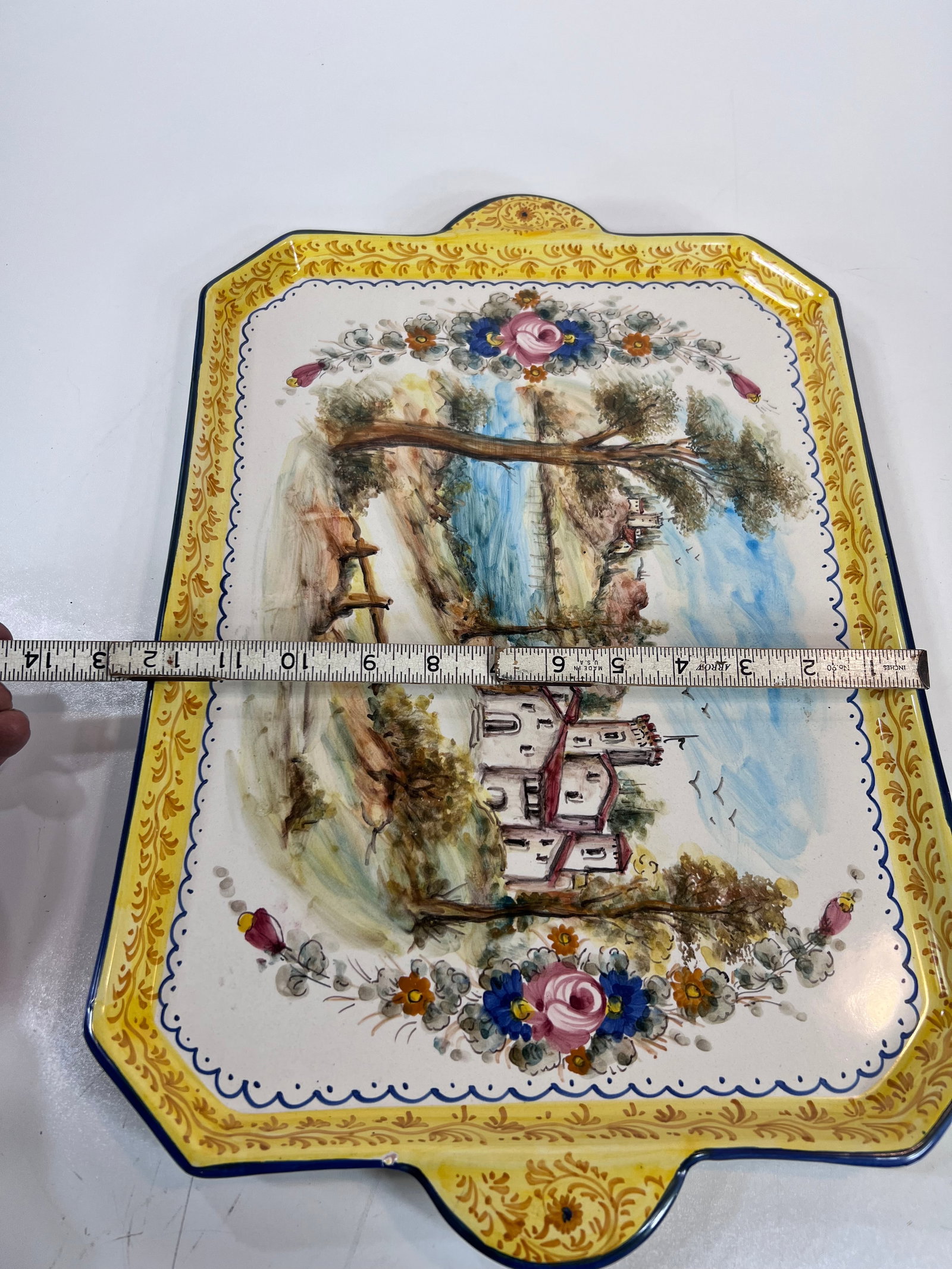 Italian Tray Dipinto A. Mano Pottery Hand-Painted Ceramic Serving Tray or Plate With Handles, Landsc - 6