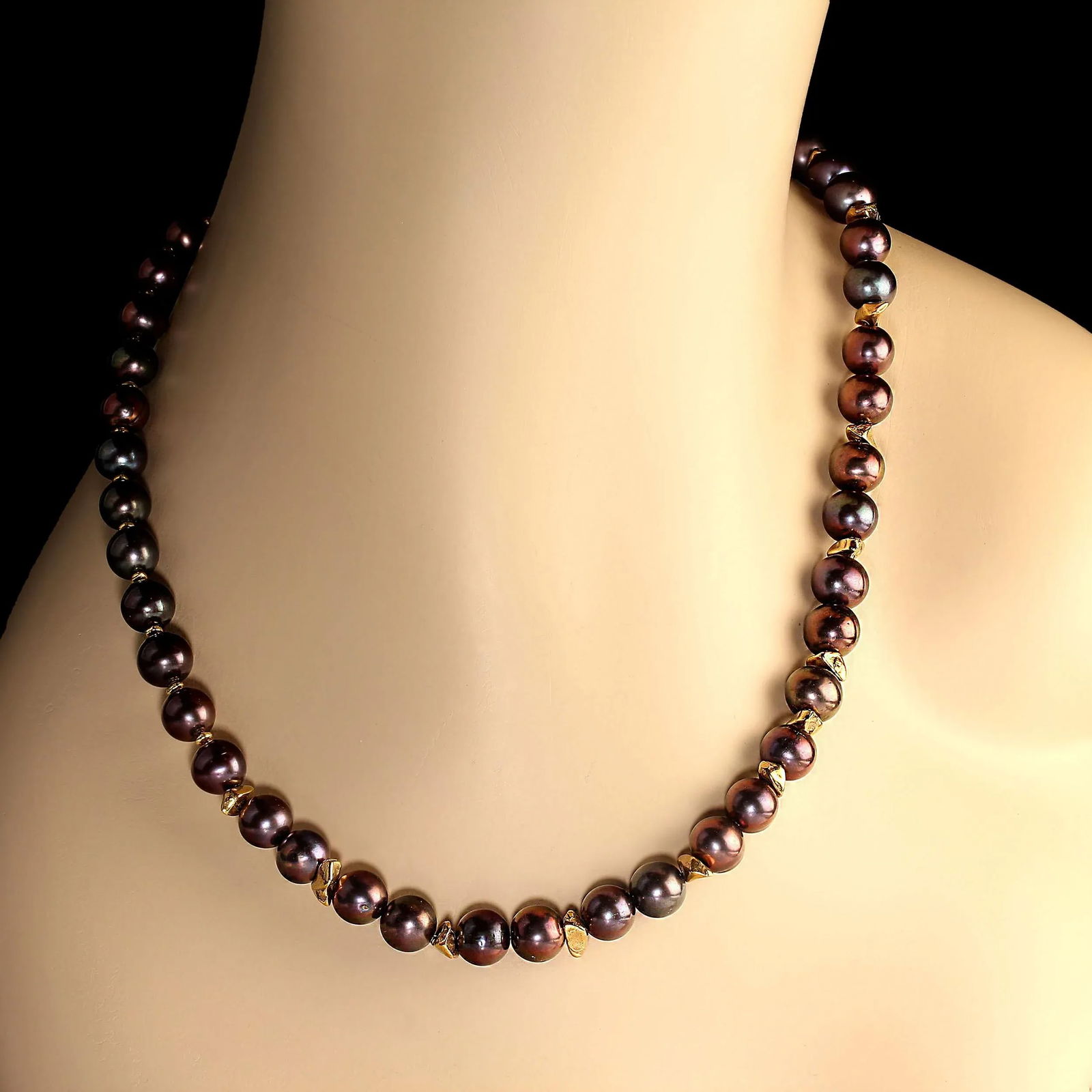 Wine/Mauve Pearls With Gold Vermeil Nugget Accents - 2