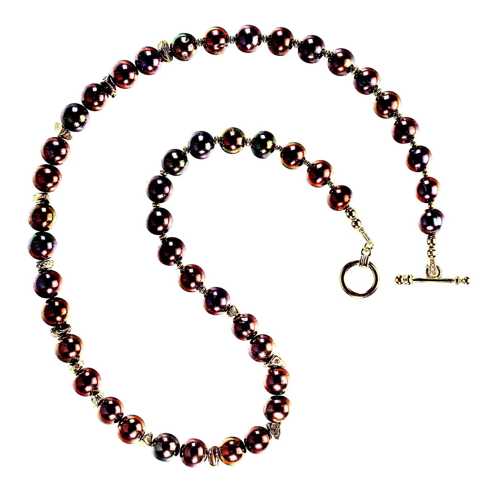 Wine/Mauve Pearls With Gold Vermeil Nugget Accents - 6
