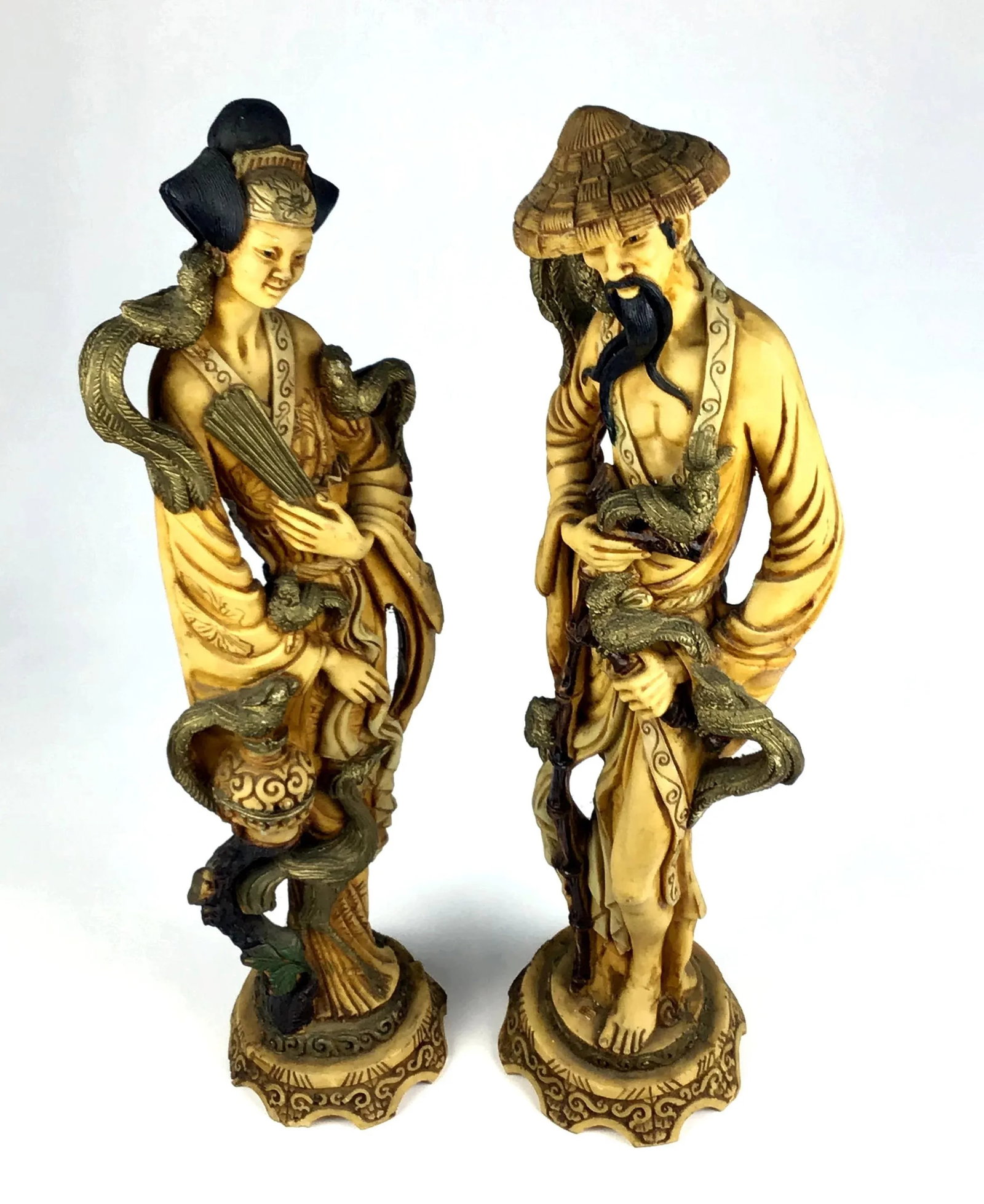 Magnificent Carved Resin Pair of Chinese Royals - 4