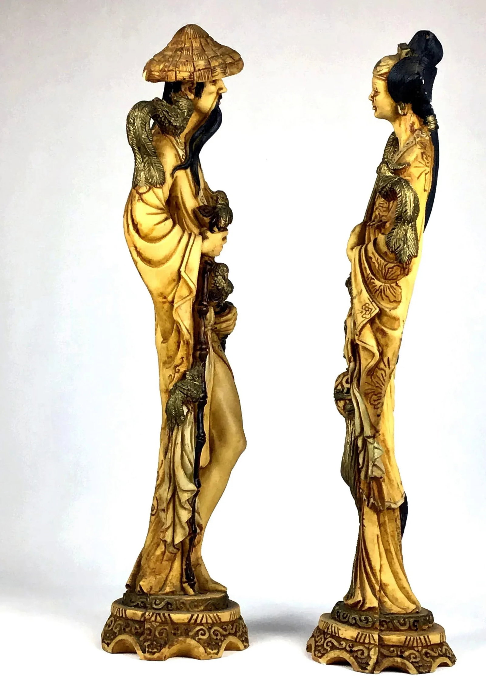 Magnificent Carved Resin Pair of Chinese Royals - 5