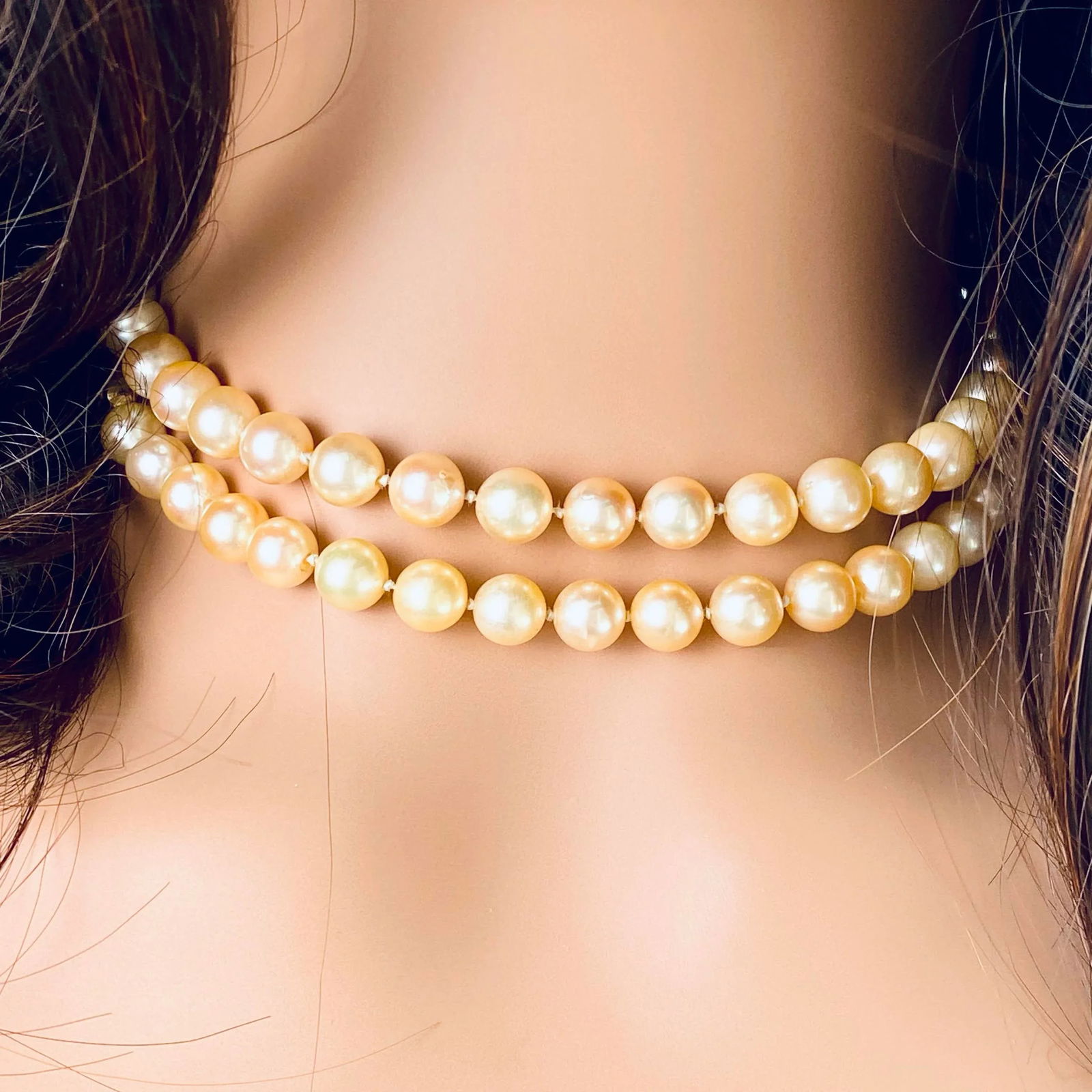 Vintage 1970s Double Strand Cultured Pearl 30 Inch Long 14k Yellow Gold Clasp Necklace - 7