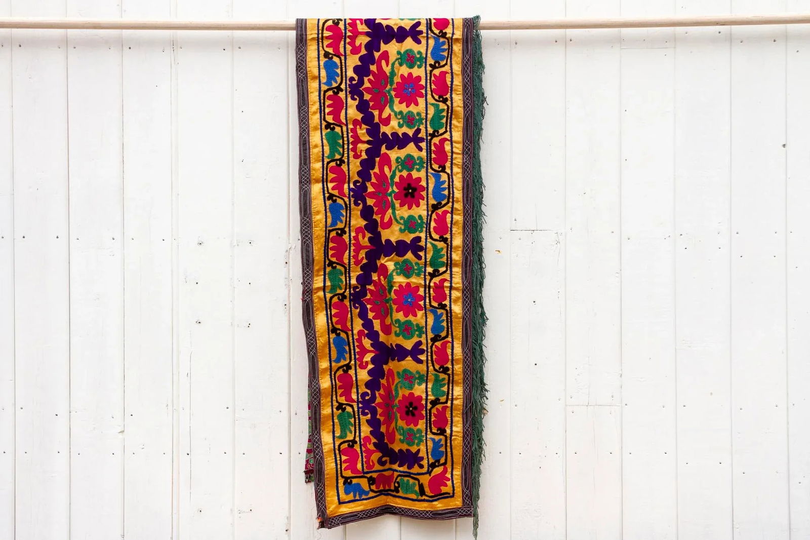 Long Mid-Century Vibrant Yellow Suzani Runner - 2