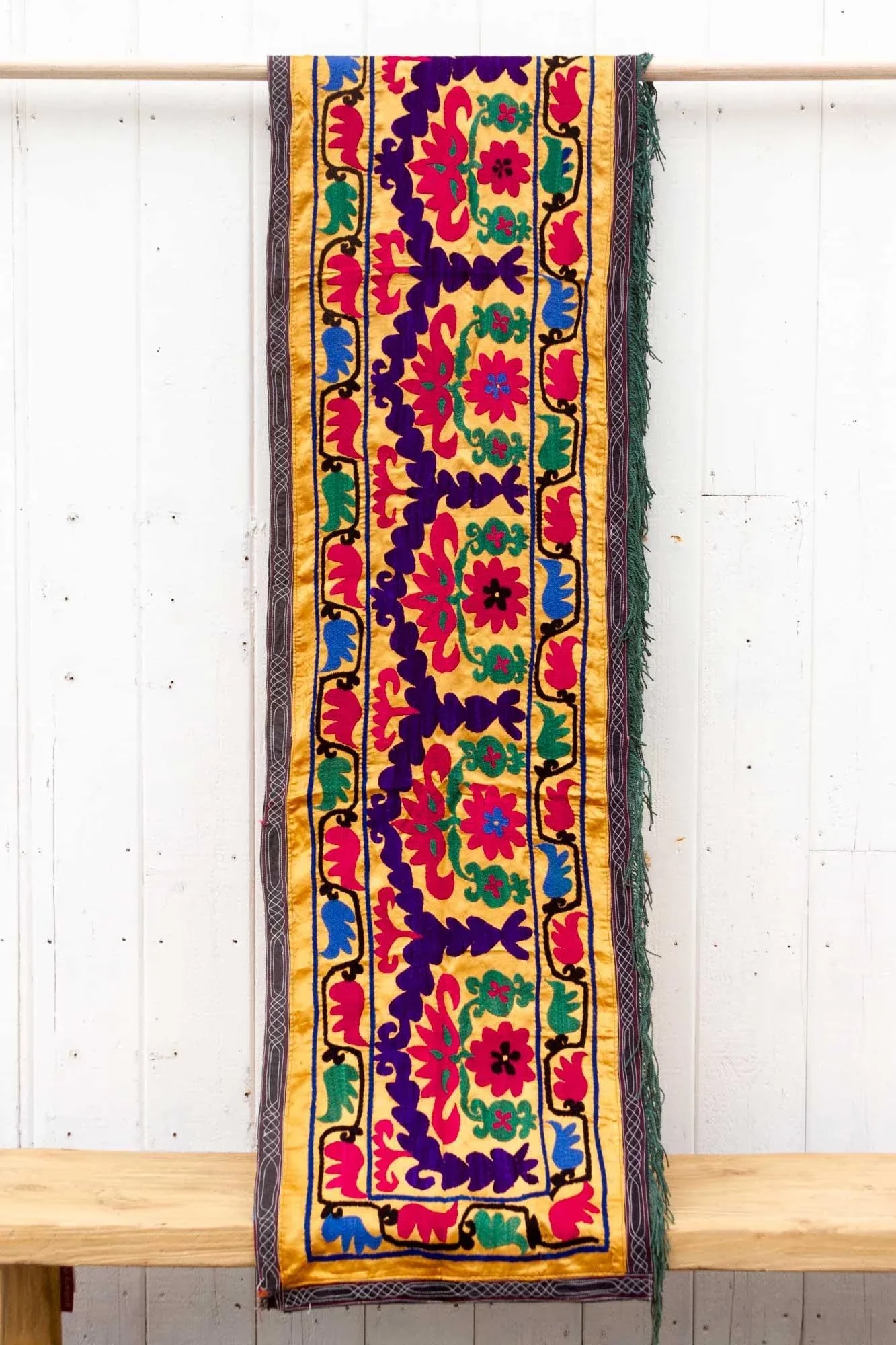Long Mid-Century Vibrant Yellow Suzani Runner - 3
