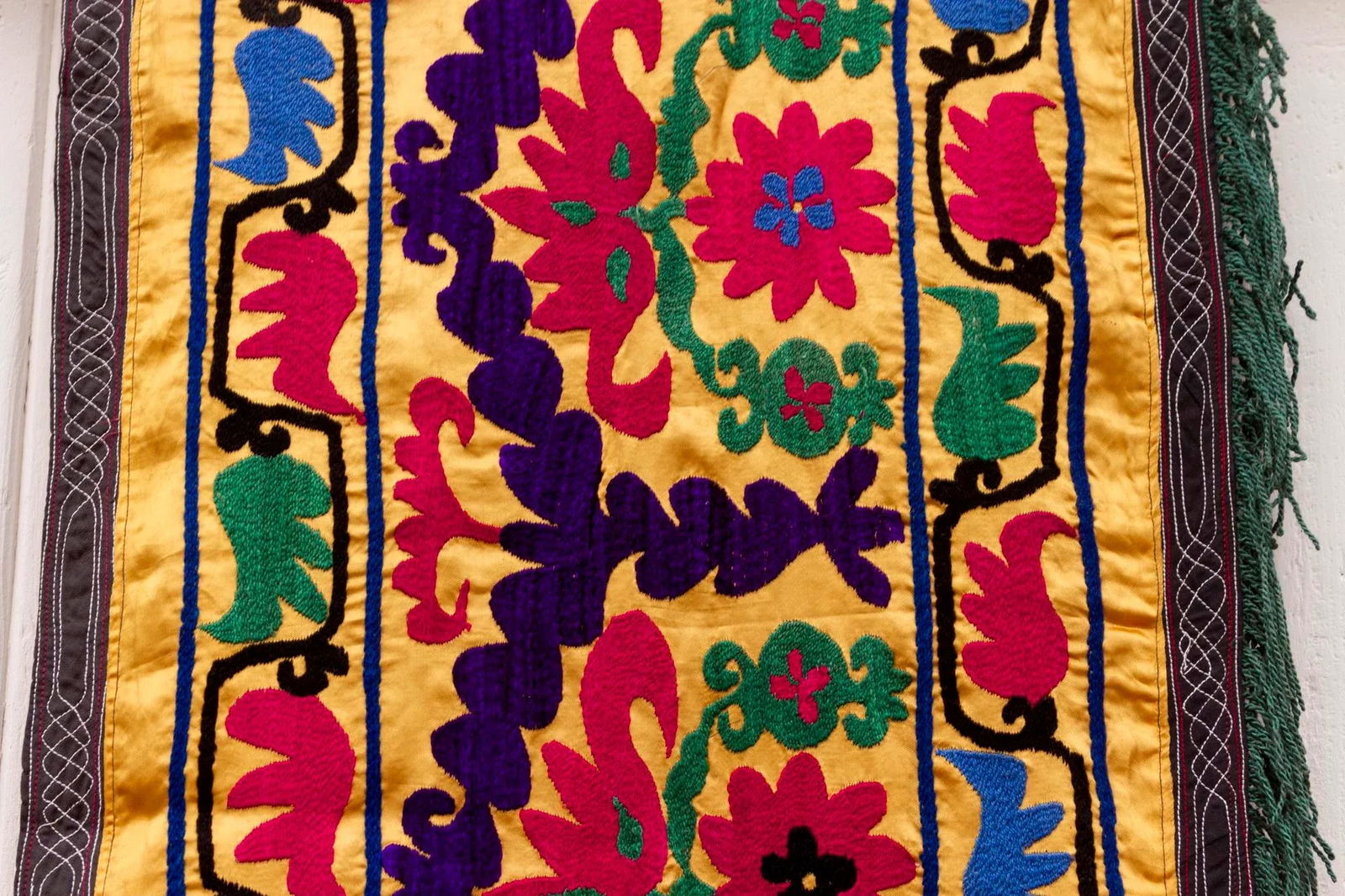 Long Mid-Century Vibrant Yellow Suzani Runner - 5