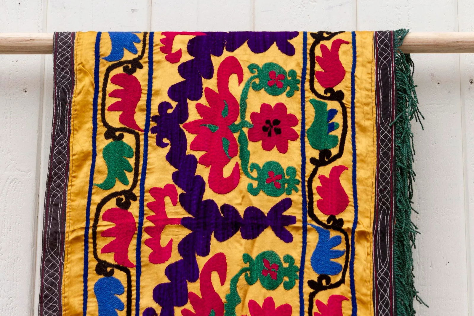 Long Mid-Century Vibrant Yellow Suzani Runner - 7