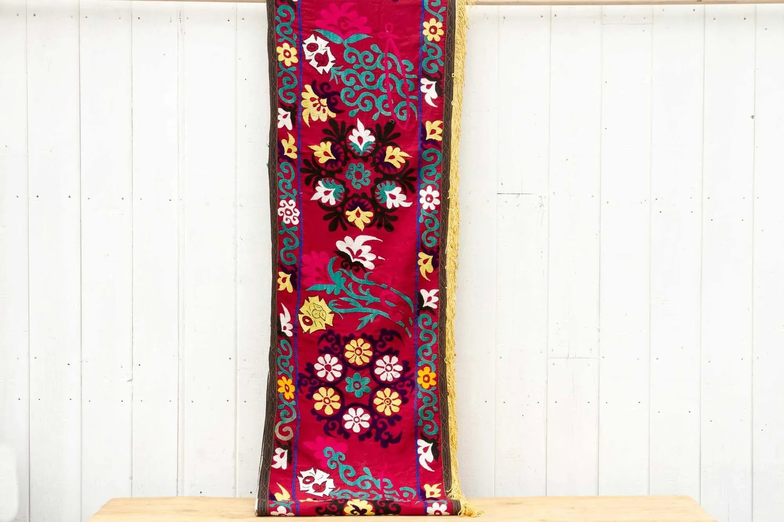 Vintage Red Floral Suzani Runner - 8
