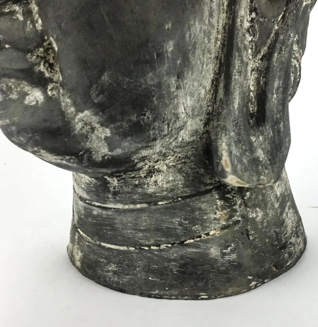 Vintage Chinese Clay Statue Soldier Head Bust - 7