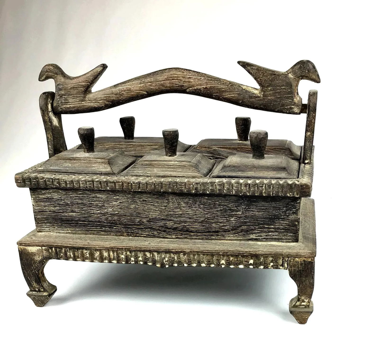 1900s Asian Hand Carved Wood Spice Box - 2