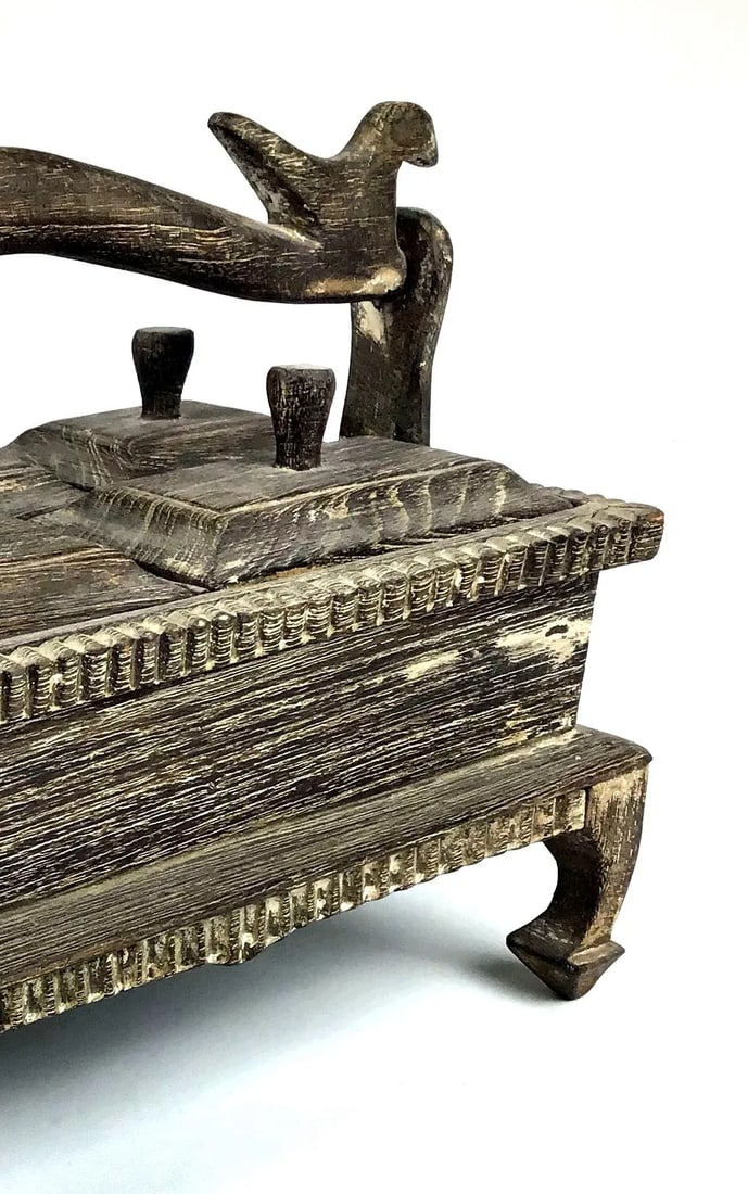 1900s Asian Hand Carved Wood Spice Box - 8