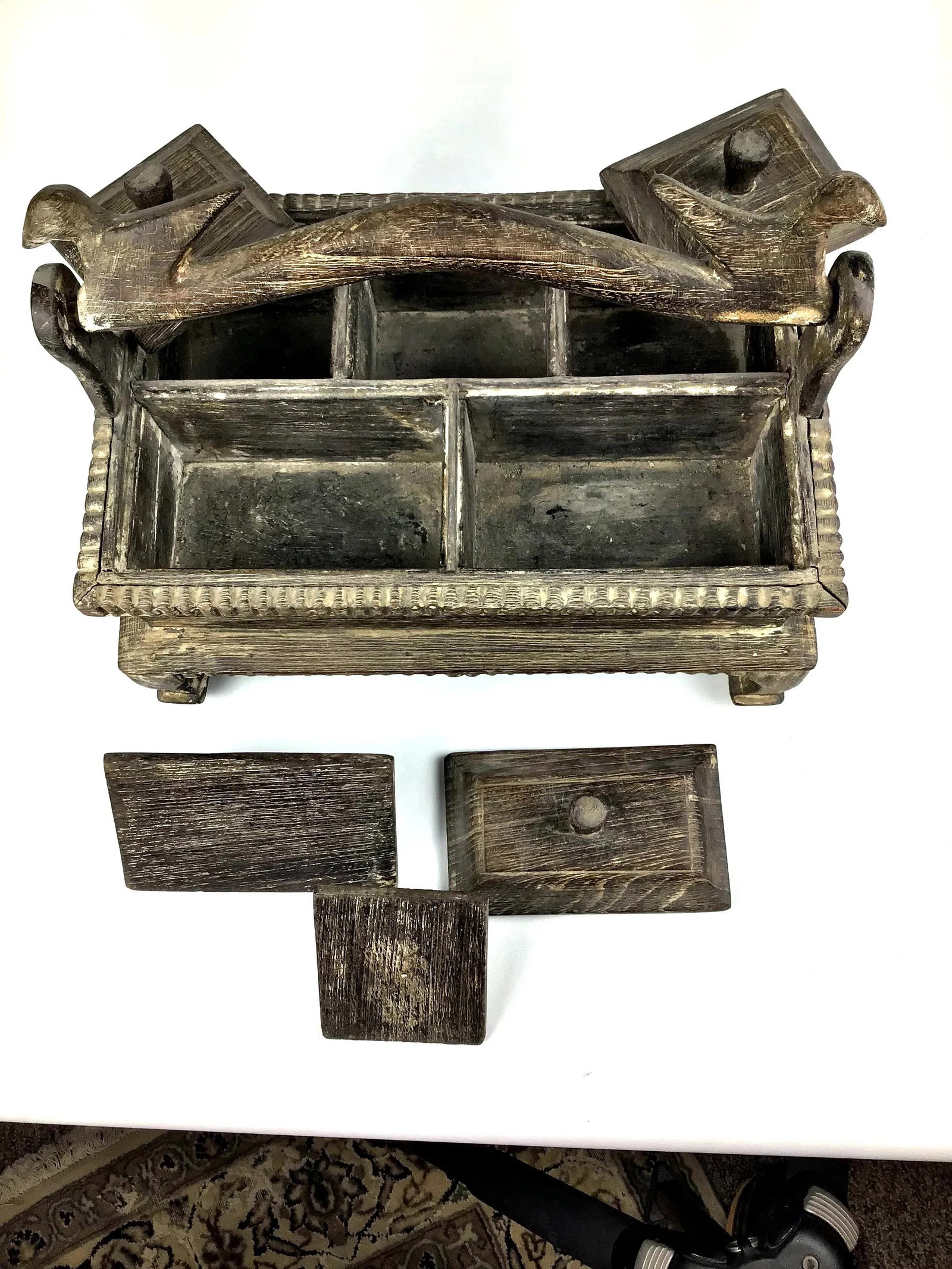 1900s Asian Hand Carved Wood Spice Box - 9