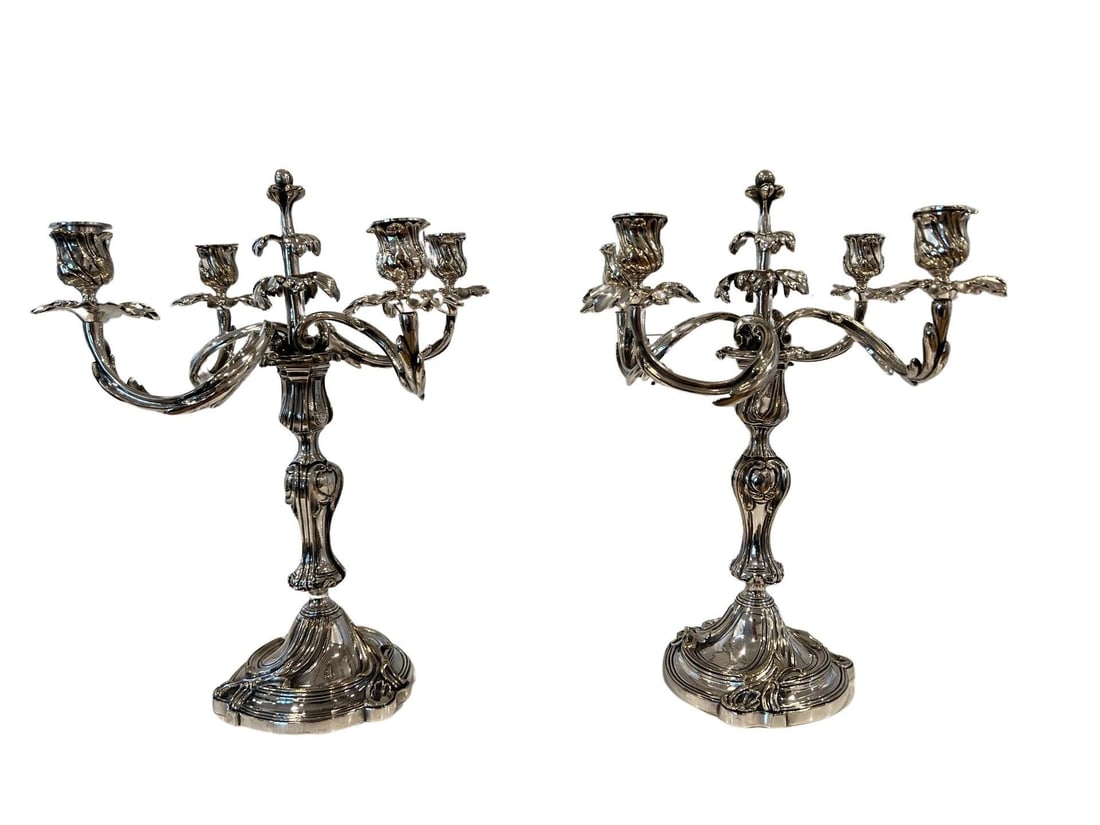 A Pair of French Christofle "Trianon" Silver Plate Candelabra - 2