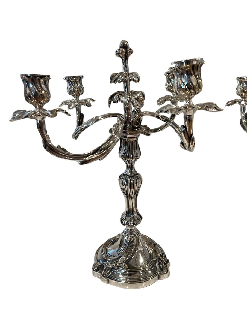 A Pair of French Christofle "Trianon" Silver Plate Candelabra - 3