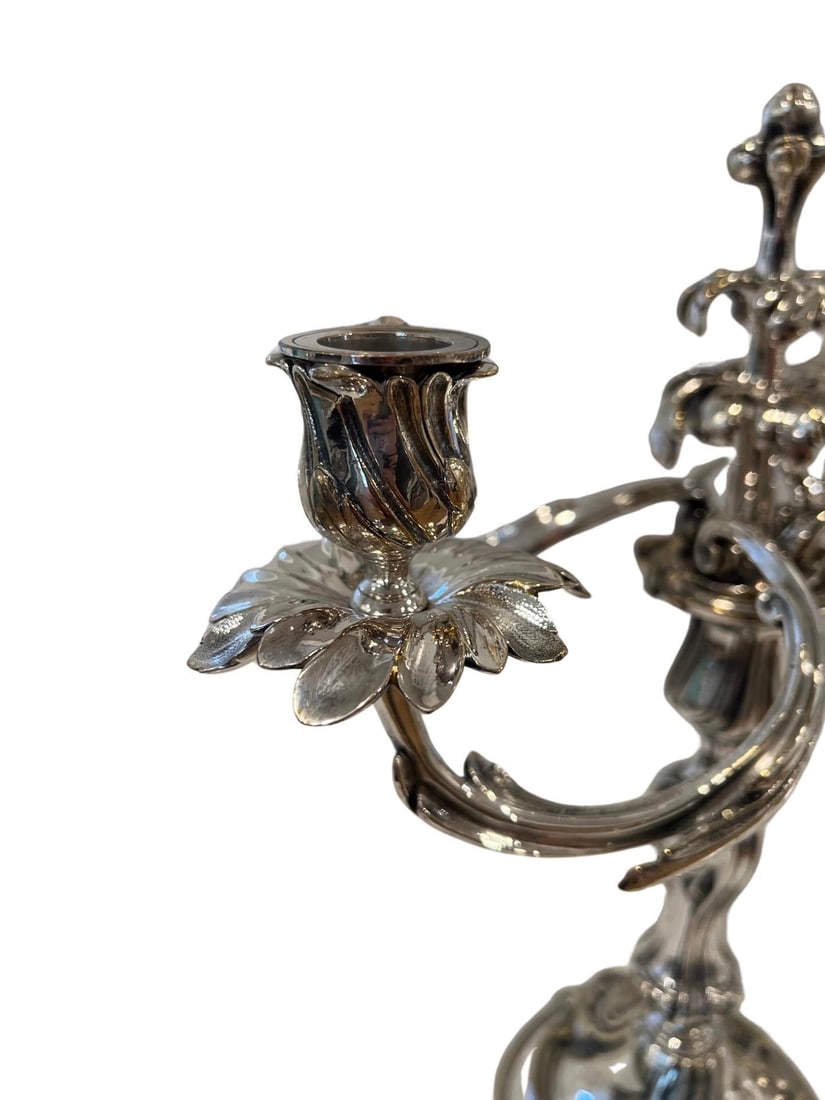 A Pair of French Christofle "Trianon" Silver Plate Candelabra - 5