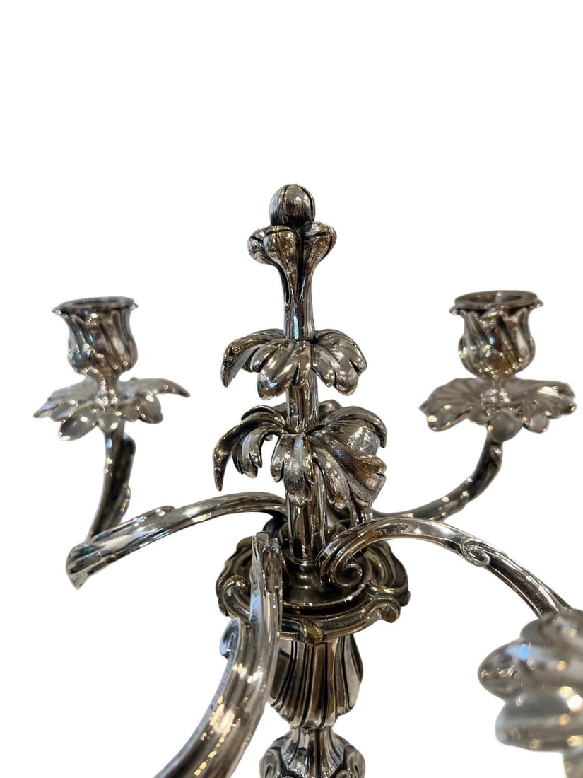 A Pair of French Christofle "Trianon" Silver Plate Candelabra - 6