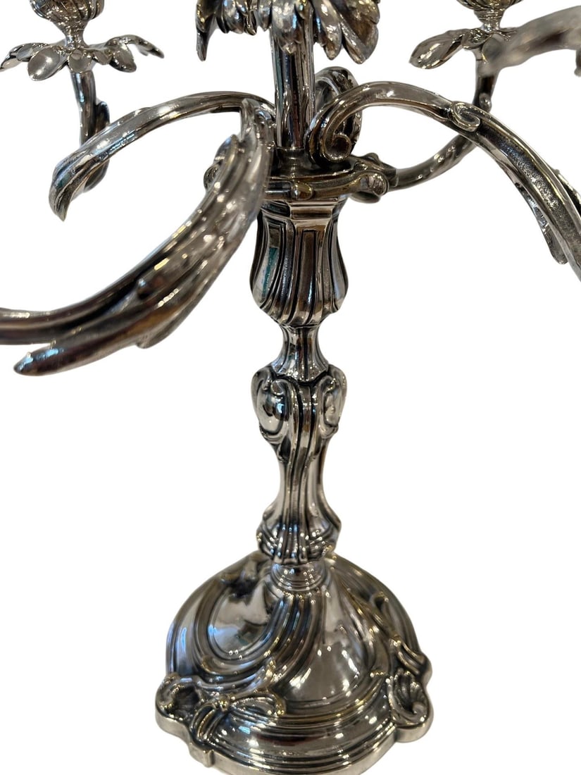 A Pair of French Christofle "Trianon" Silver Plate Candelabra - 7