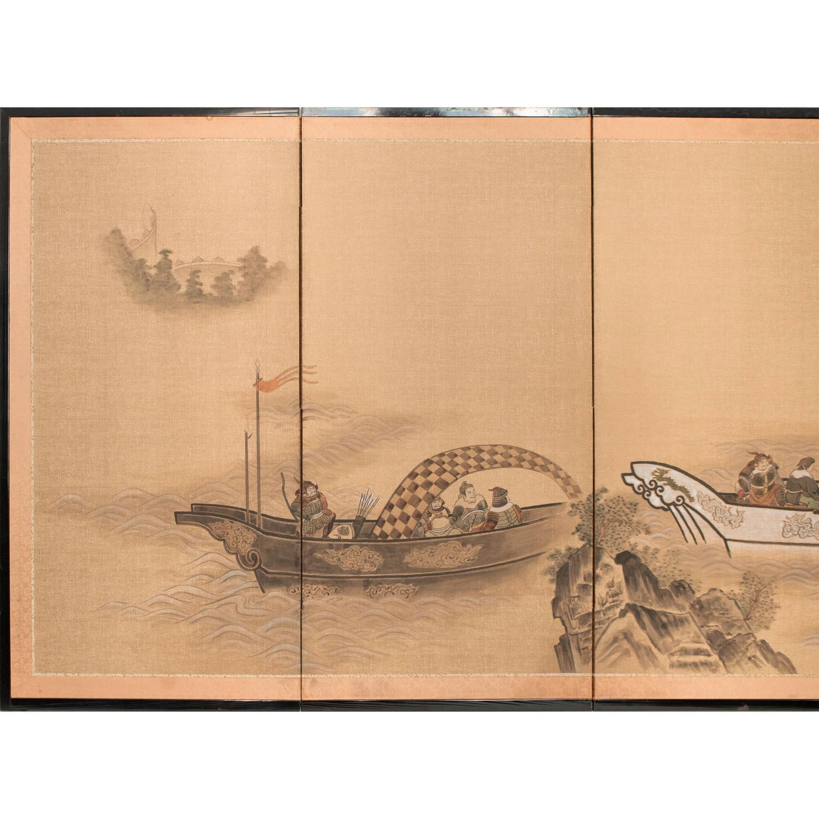 1970s ShÅwa Era Japanese 4-Panel Painted Byobu Screen - 2