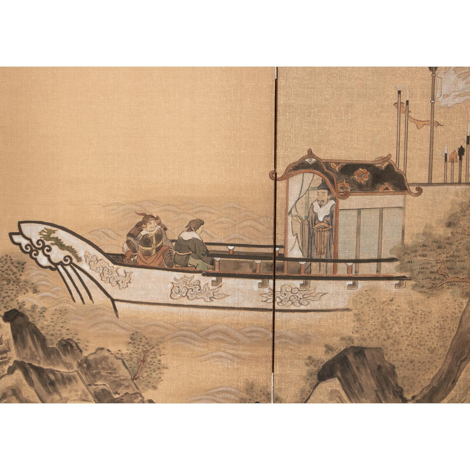 1970s ShÅwa Era Japanese 4-Panel Painted Byobu Screen - 4