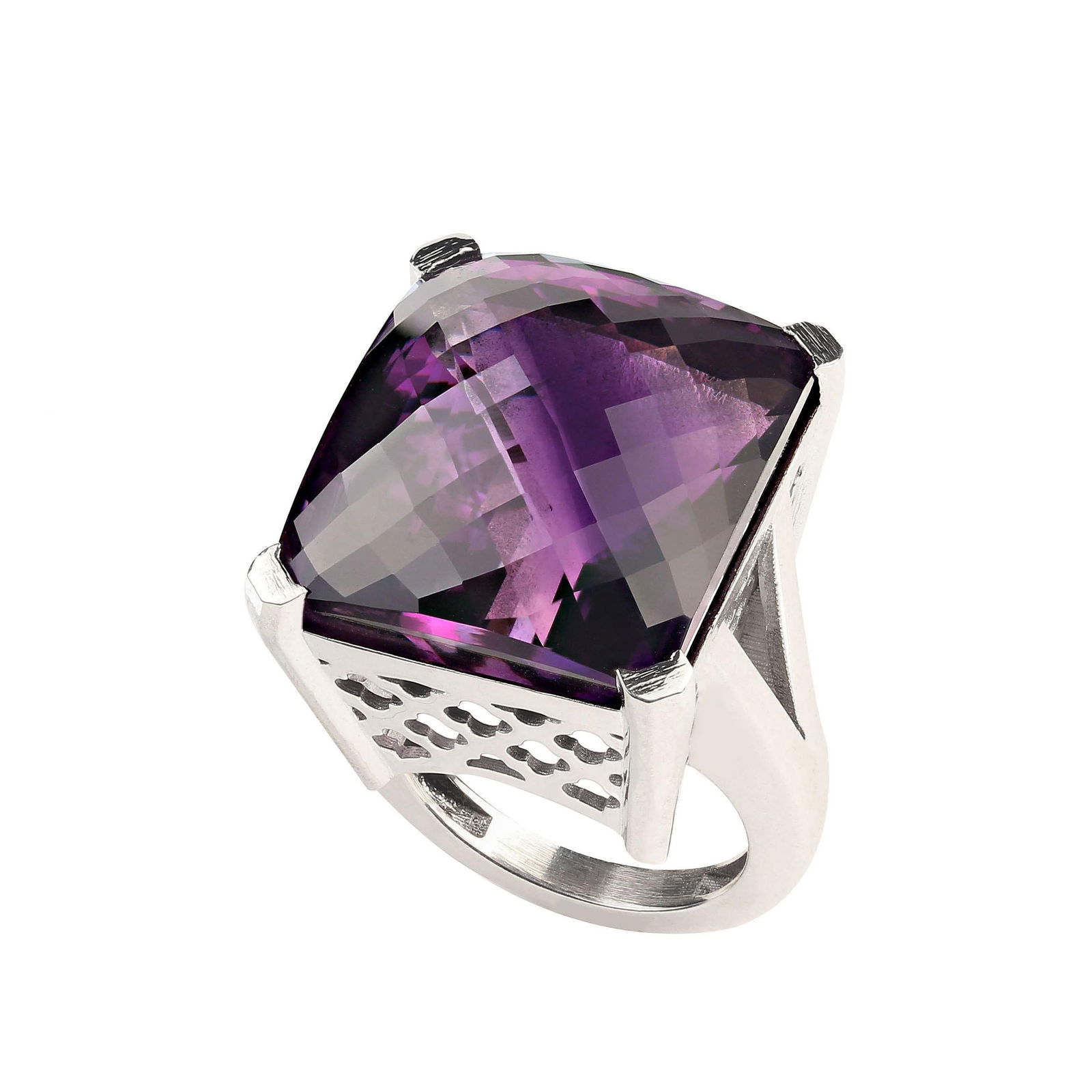 AJD 56Ct Square Awe-Inspiring Amethyst Sterling Silver Ring February Birthstone Size 8.25 - 3