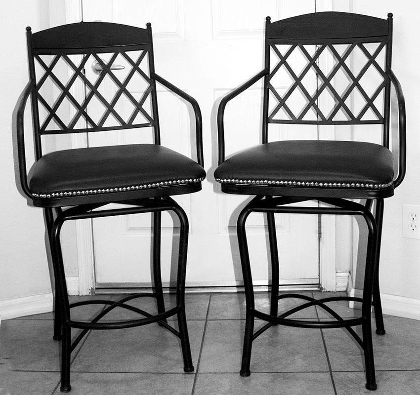 Pair Retro Bar Stools With Custom Made Studded Seats - 3