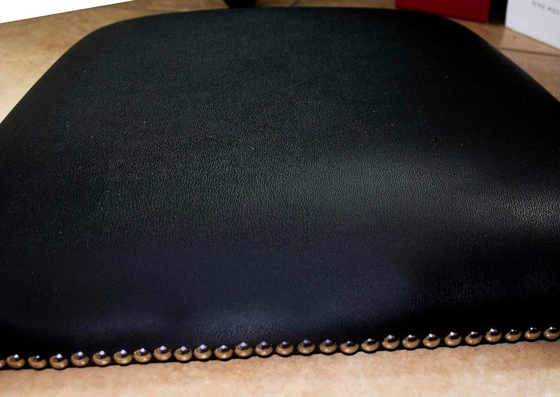 Pair Retro Bar Stools With Custom Made Studded Seats - 4