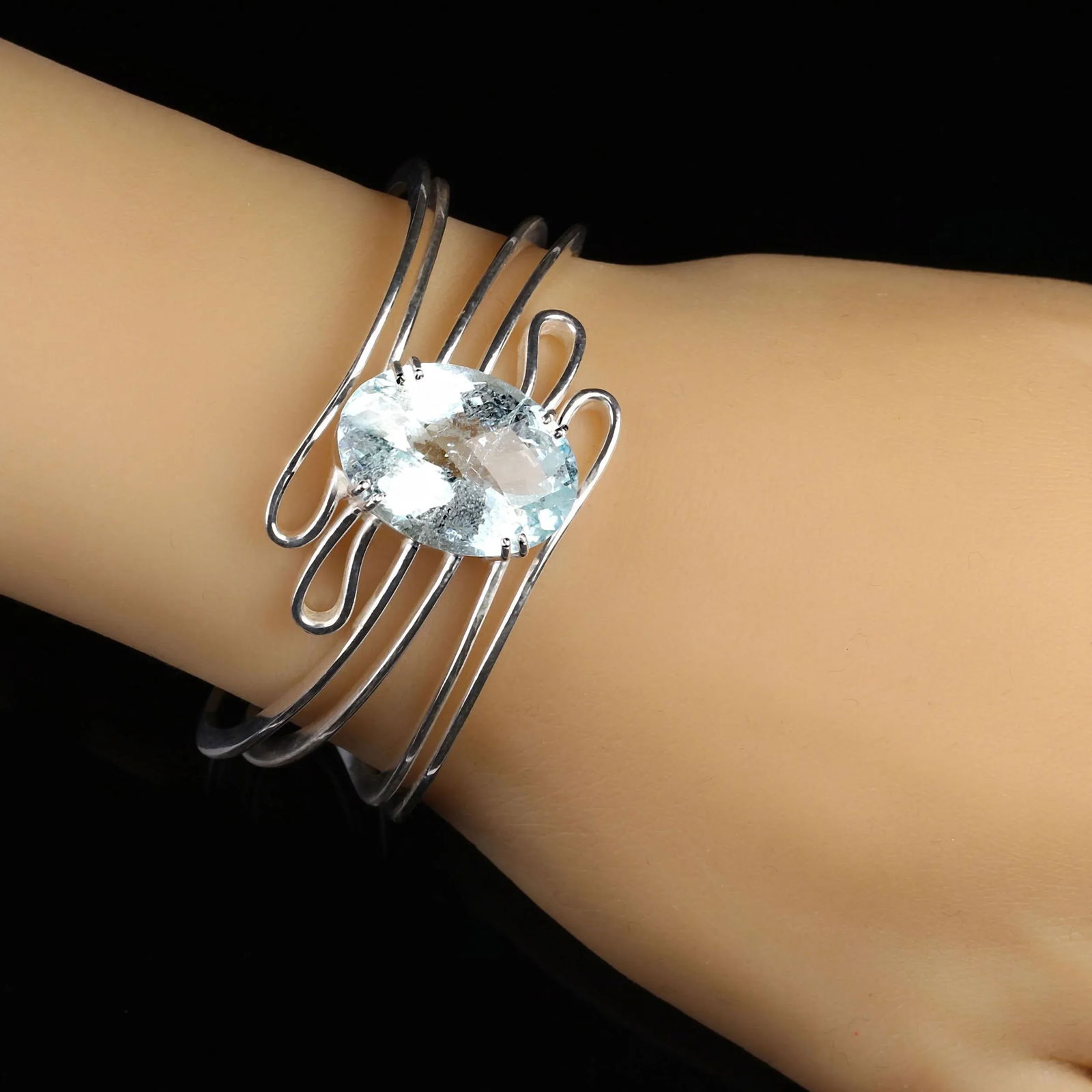 25 Carat Oval Aquamarine in Sterling Bracelet - 2