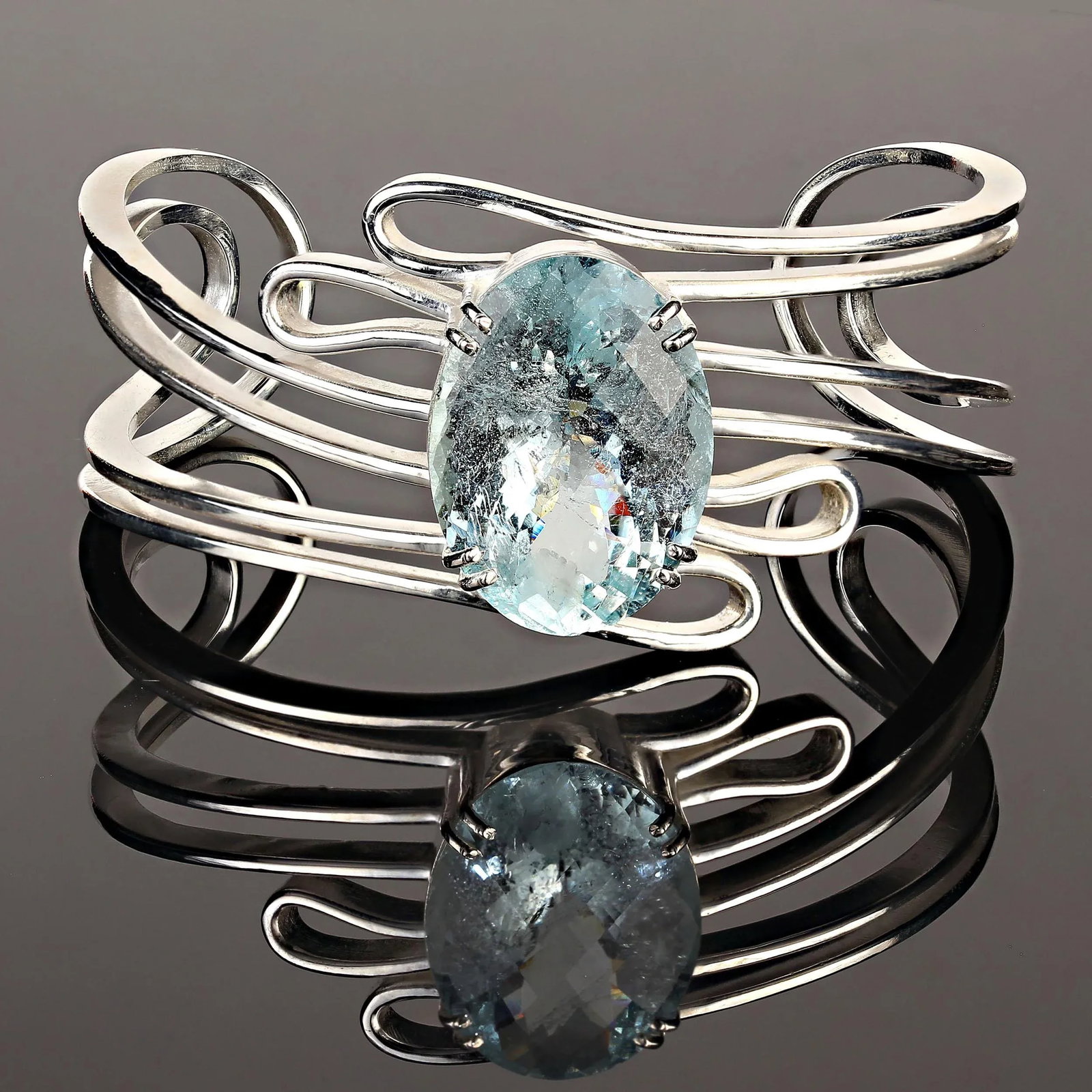 25 Carat Oval Aquamarine in Sterling Bracelet - 4