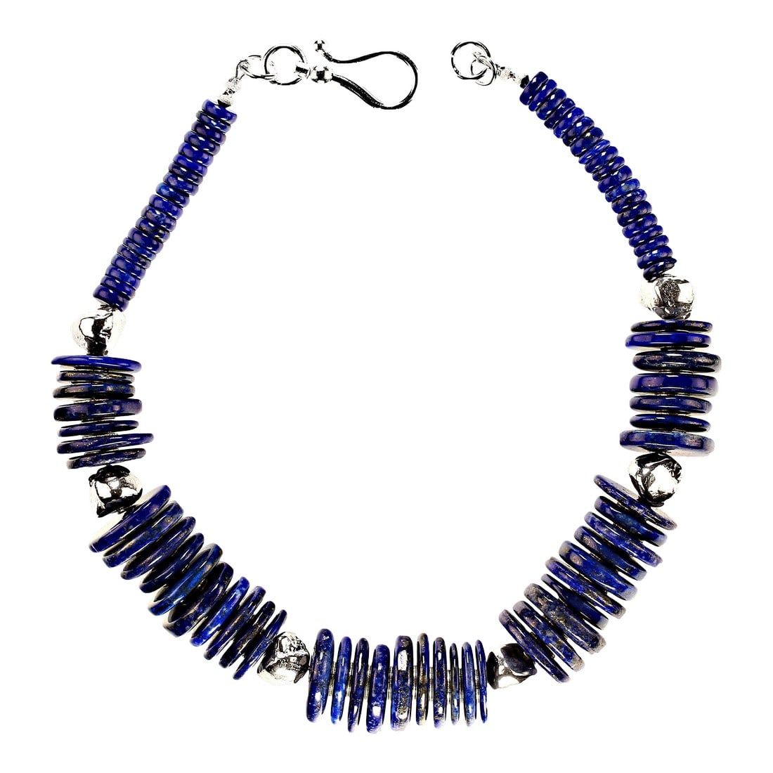 Choker Lapis Lazuli and Sterling Silver Necklace: This is part of Chairish's Fine Jewelry assortment. 17-Inch Lapis Lazuli and Sterling Silver Choker Necklace – Bold and Magnificent Make a statement with this stunning 17-inch lapis lazuli choke