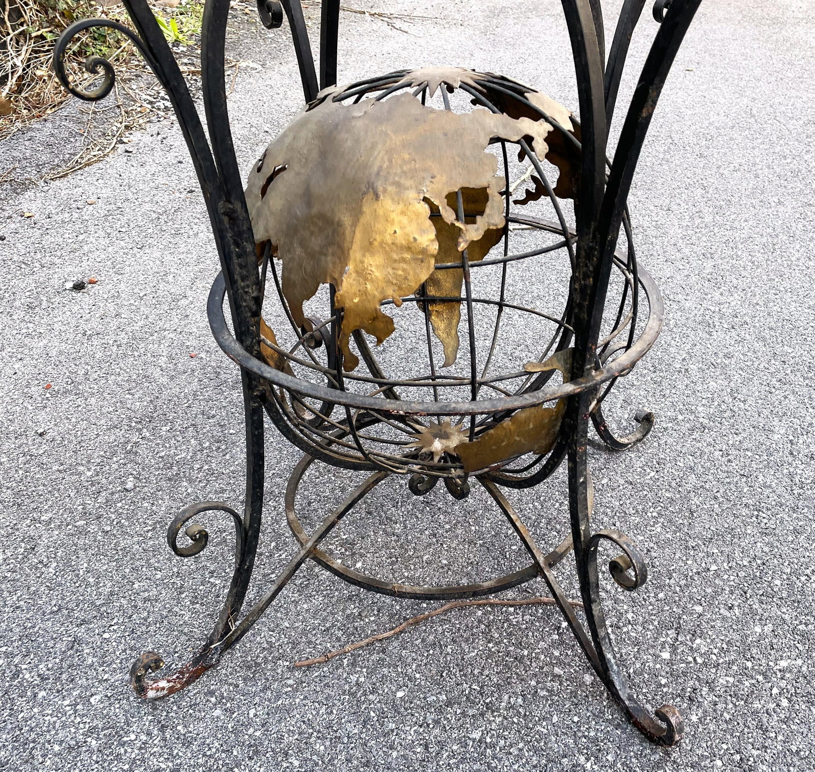 Wrought Iron World Globe Centered Table W/ Inlaid Marble Chess Board Top - 11