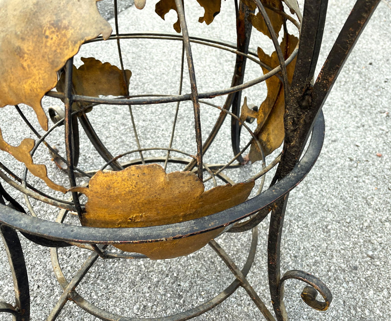 Wrought Iron World Globe Centered Table W/ Inlaid Marble Chess Board Top - 7