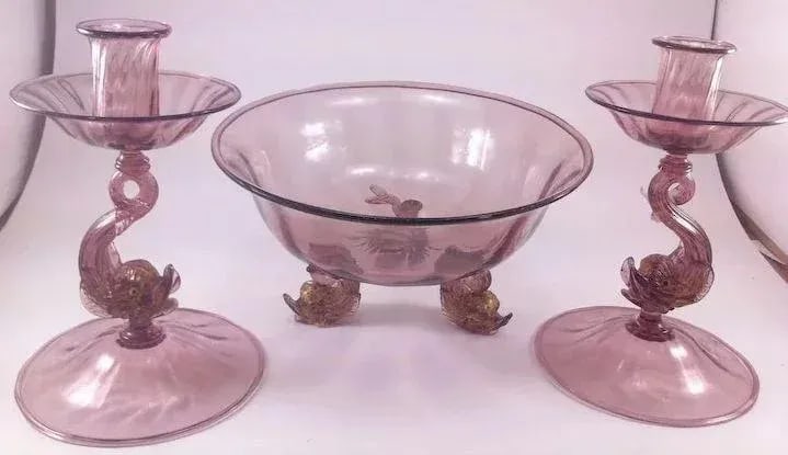 Venetian/Murano Glass Three Piece Console Ensemble Set - 2