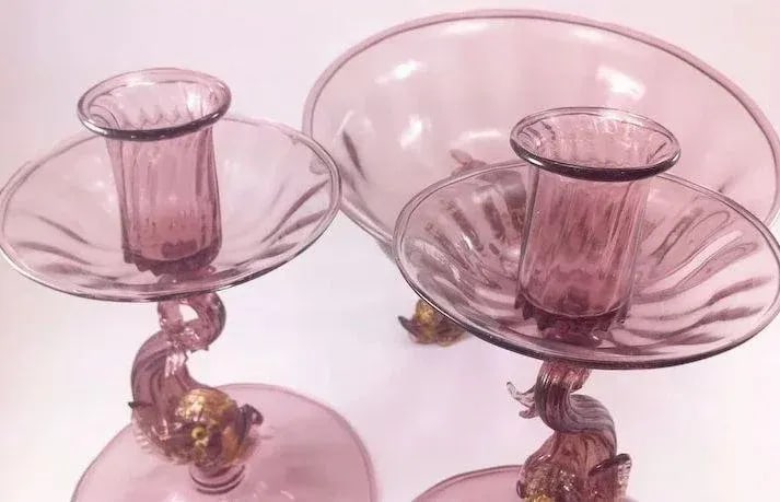 Venetian/Murano Glass Three Piece Console Ensemble Set - 4