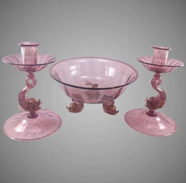 Venetian/Murano Glass Three Piece Console Ensemble Set - 9