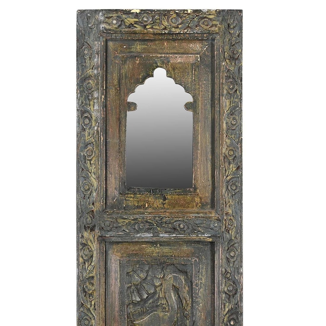 1990s Farmhouse Style Hand Carved Window With Mirror Wall Panel - 3