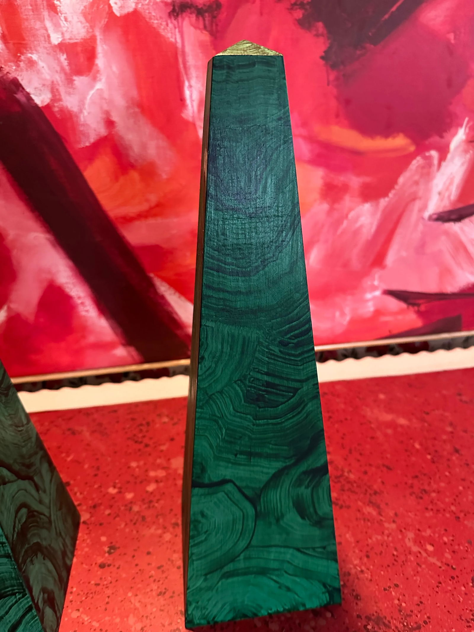 A Pair of Irwin and Lane Hand Painted and Hand Made Faux Malachite Obelisks - 2